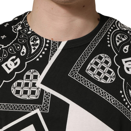 Dolce & Gabbana Black White Bandana Cotton Crew Neck  T-shirt