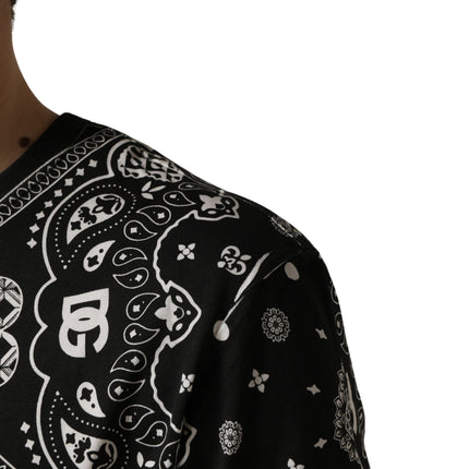 Dolce & Gabbana Black White Bandana Cotton Crew Neck  T-shirt