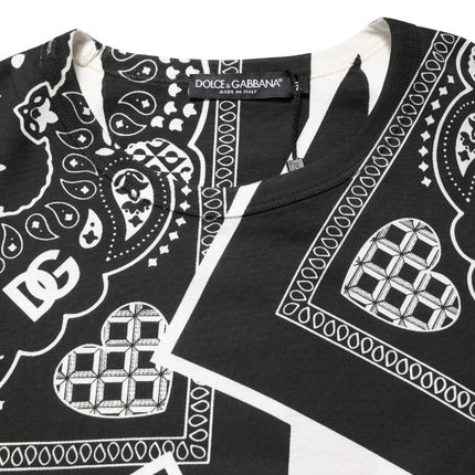 Dolce & Gabbana Black White Bandana Cotton Crew Neck  T-shirt
