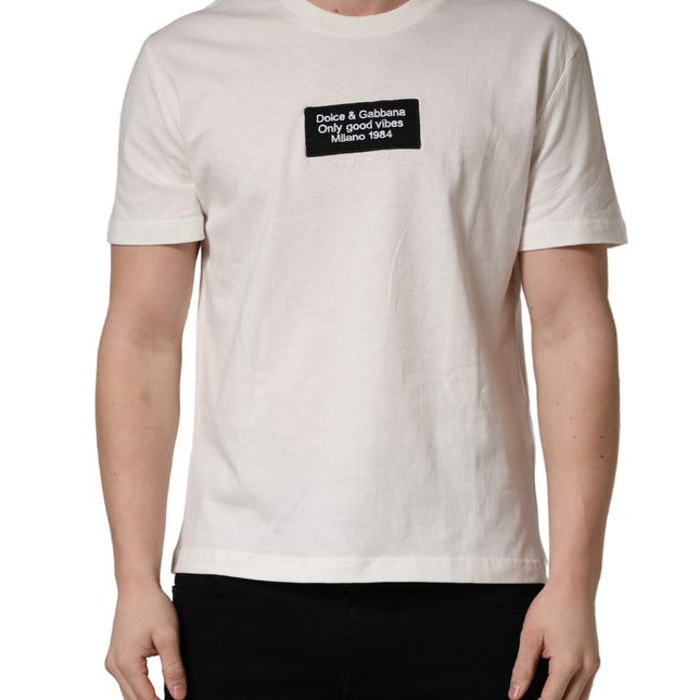 Dolce & Gabbana White Logo Patch Cotton Men Crew Neck  T-shirt