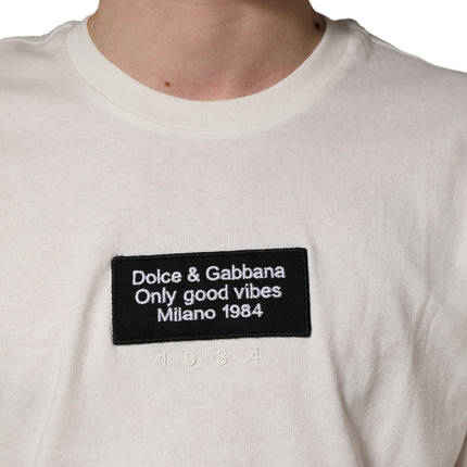 Dolce & Gabbana White Logo Patch Cotton Men Crew Neck  T-shirt
