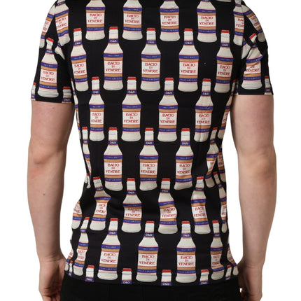 Dolce & Gabbana Black Bottle Print Cotton Crew Neck  T-shirt