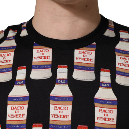 Dolce & Gabbana Black Bottle Print Cotton Crew Neck  T-shirt