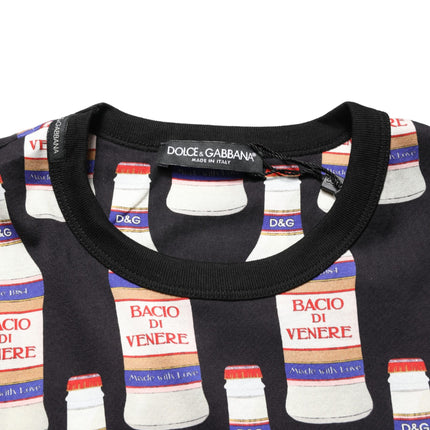 Dolce & Gabbana Black Bottle Print Cotton Crew Neck  T-shirt