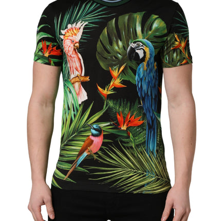 Dolce & Gabbana Black Bird Print Cotton Men Crew Neck T-shirt