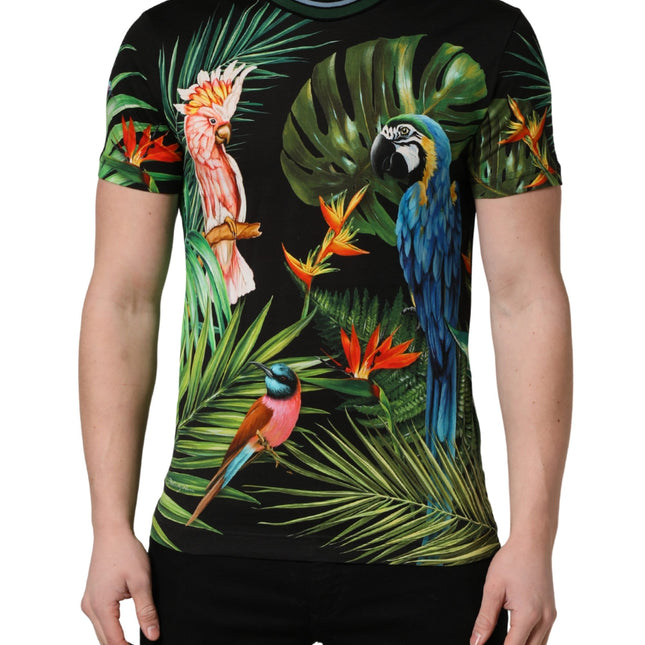 Dolce & Gabbana Black Bird Print Cotton Men Crew Neck T-shirt