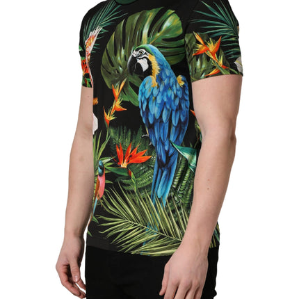 Dolce & Gabbana Black Bird Print Cotton Men Crew Neck T-shirt
