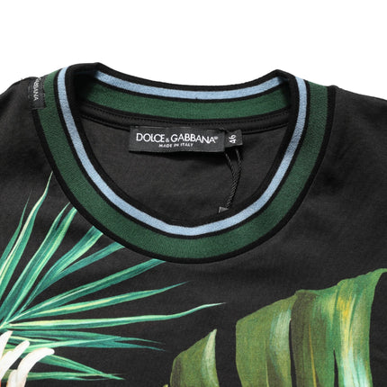 Dolce & Gabbana Black Bird Print Cotton Men Crew Neck T-shirt