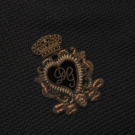 Dolce & Gabbana Black Heraldic Crest Patch Silk Polo T-shirt
