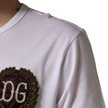 Dolce & Gabbana White DG Leaf Embroidery Crew Neck  T-shirt