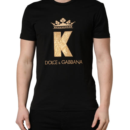 Dolce & Gabbana Black King Patch Cotton Men CrewNeck T-shirt