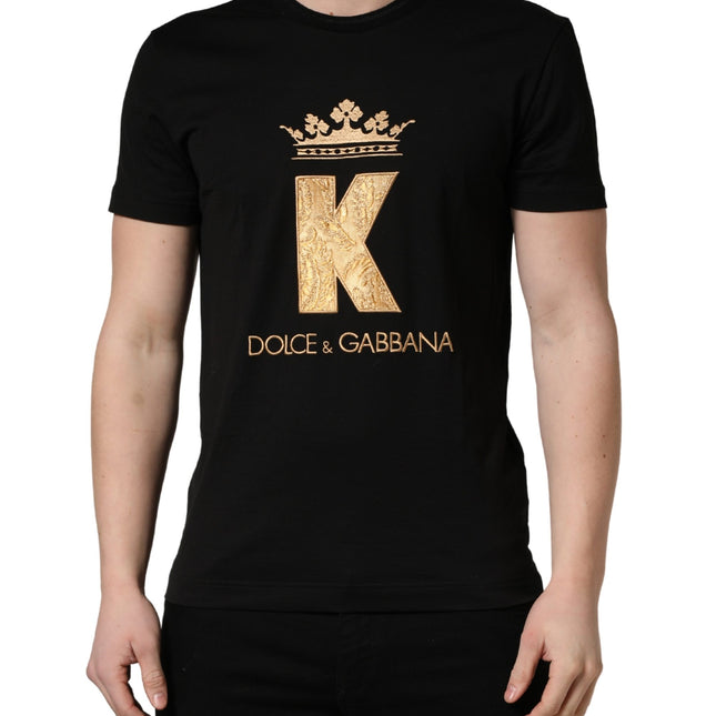 Dolce & Gabbana Black King Patch Cotton Men CrewNeck T-shirt