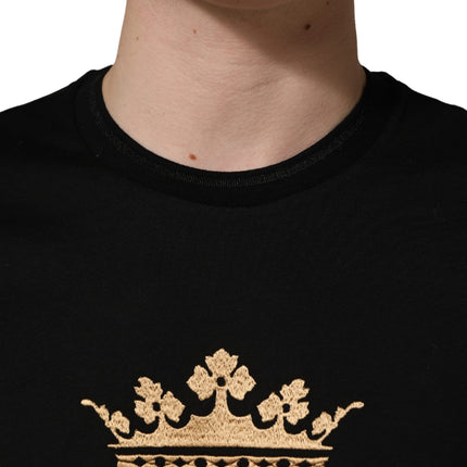 Dolce & Gabbana Black King Patch Cotton Men CrewNeck T-shirt