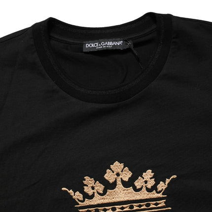 Dolce & Gabbana Black King Patch Cotton Men CrewNeck T-shirt