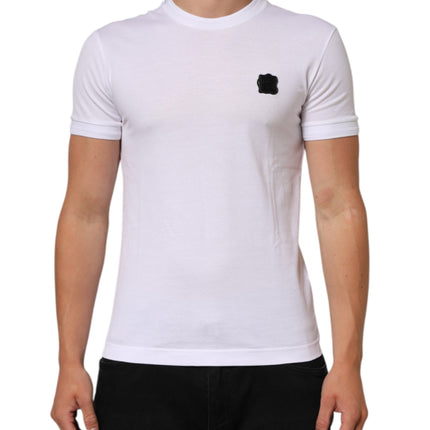 Dolce & Gabbana White Logo Patch Cotton Crew Neck T-shirt