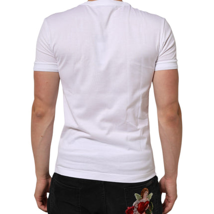 Dolce & Gabbana White Logo Patch Cotton Crew Neck T-shirt