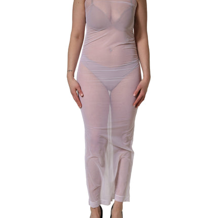 Dolce & Gabbana White Sheer Nylon Stretch Sheath Maxi Dress