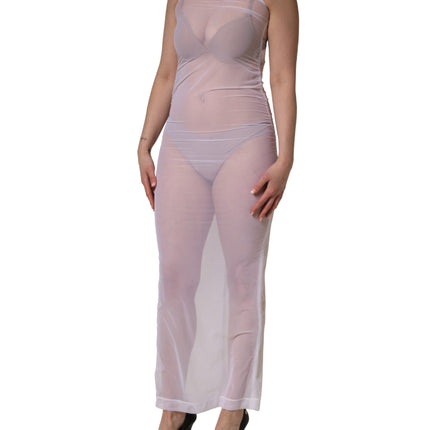 Dolce & Gabbana White Sheer Nylon Stretch Sheath Maxi Dress