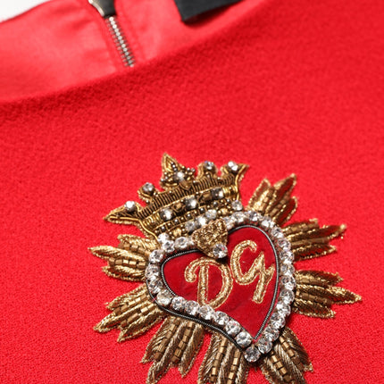 Dolce & Gabbana Red Heart Emmbellished Wool Mini  Dress