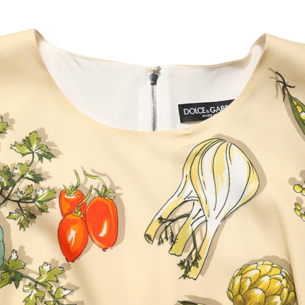 Dolce & Gabbana Beige Fruit PolkaDot Sheath Silk Midi Dress