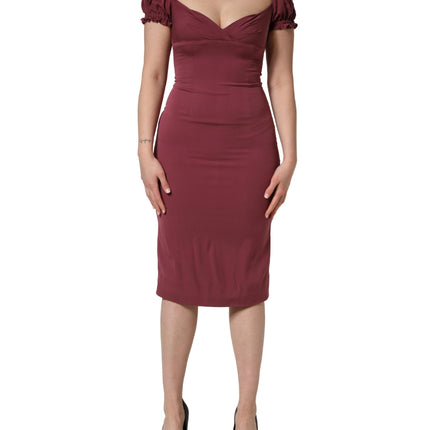 Dolce & Gabbana Maroon Silk Sweetheart Sheath Midi Dress