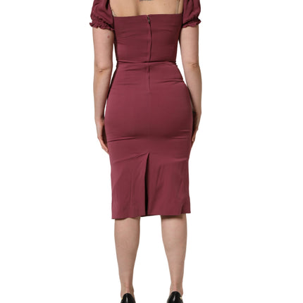 Dolce & Gabbana Maroon Silk Sweetheart Sheath Midi Dress