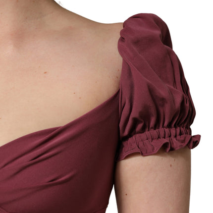 Dolce & Gabbana Maroon Silk Sweetheart Sheath Midi Dress