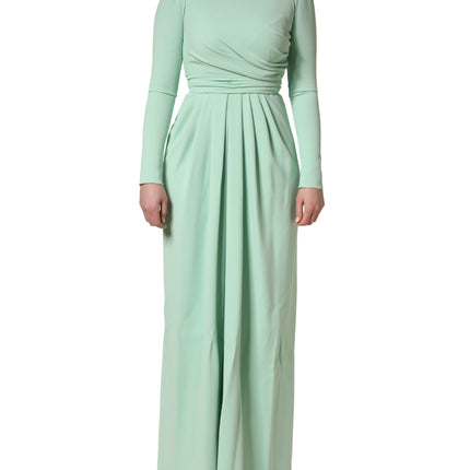 Dolce & Gabbana Green Viscose Long Sleeves Long Gown Dress