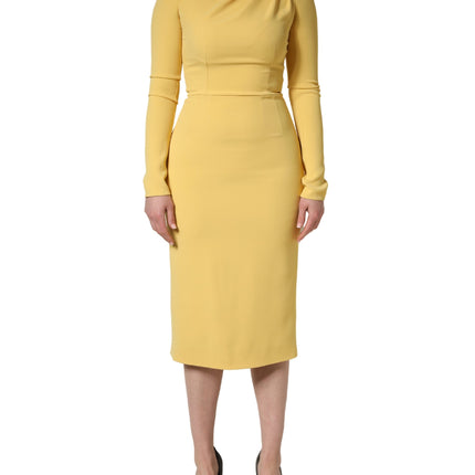 Dolce & Gabbana Yellow Silk Long Sleeves Sheath Midi Dress