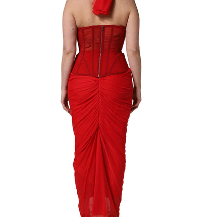 Dolce & Gabbana Red Halter Corset Sleeveless Sheath  Dress