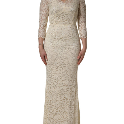 Dolce & Gabbana Off White Floral Lace Sheath Maxi Dress
