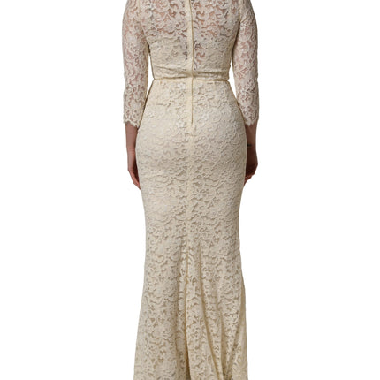 Dolce & Gabbana Off White Floral Lace Sheath Maxi Dress