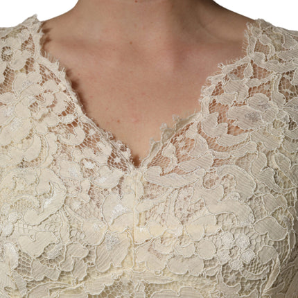 Dolce & Gabbana Off White Floral Lace Sheath Maxi Dress