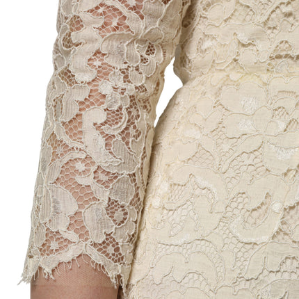 Dolce & Gabbana Off White Floral Lace Sheath Maxi Dress