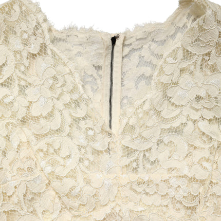 Dolce & Gabbana Off White Floral Lace Sheath Maxi Dress