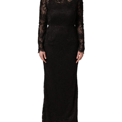 Dolce & Gabbana Black Floral Lace Sheath Long Maxi Dress