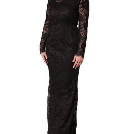Dolce & Gabbana Black Floral Lace Sheath Long Maxi Dress