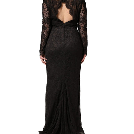 Dolce & Gabbana Black Floral Lace Sheath Long Maxi Dress
