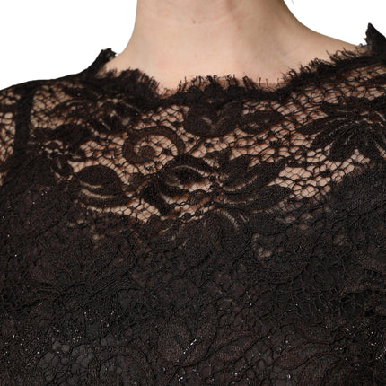 Dolce & Gabbana Black Floral Lace Sheath Long Maxi Dress