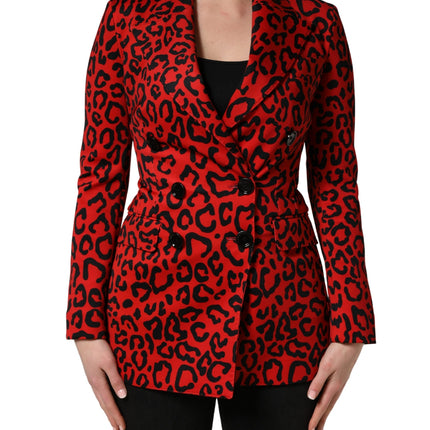 Dolce & Gabbana Red Leopard Double Breasted Coat Jacket