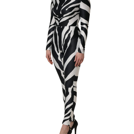 Dolce & Gabbana Black White Polyester Zebra Pattern Jumpsuit