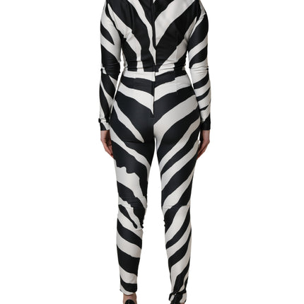 Dolce & Gabbana Black White Polyester Zebra Pattern Jumpsuit