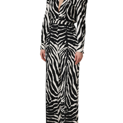 Dolce & Gabbana Black White Viscose Zebra Pattern Jumpsuit