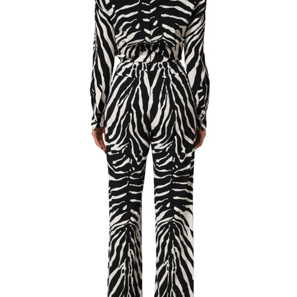 Dolce & Gabbana Black White Viscose Zebra Pattern Jumpsuit