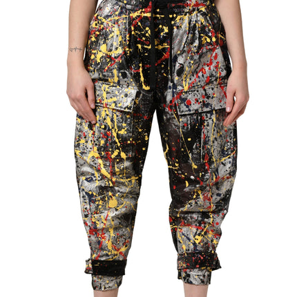 Dolce & Gabbana Black ColorSplash Effect Cargo Cropped Pants