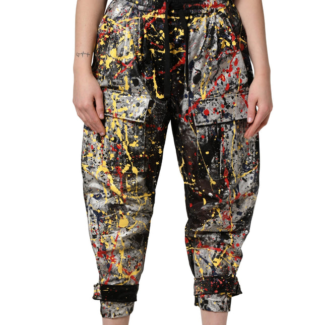 Dolce & Gabbana Black ColorSplash Effect Cargo Cropped Pants