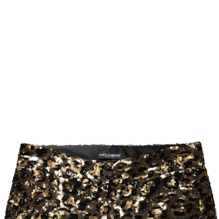 Dolce & Gabbana Gold Leopard Sequined Straight Trouser Pants