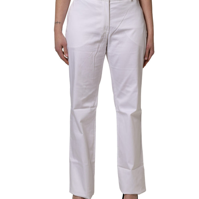 GF Ferre White Mid Waist Straight Chino Women Trouser Pants