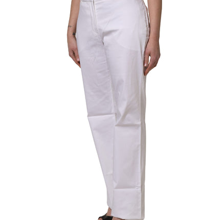 GF Ferre White Mid Waist Straight Chino Women Trouser Pants