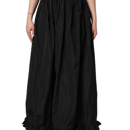 MSGM Black High Waist Pleated A-line Long Maxi Women Skirt